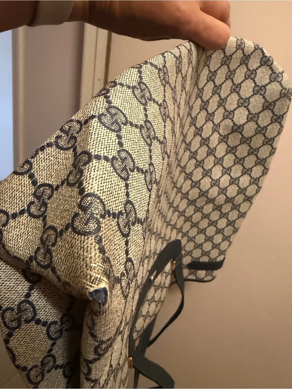 Gucci Vintage Navy Blue and Beige GG Canvas Tote